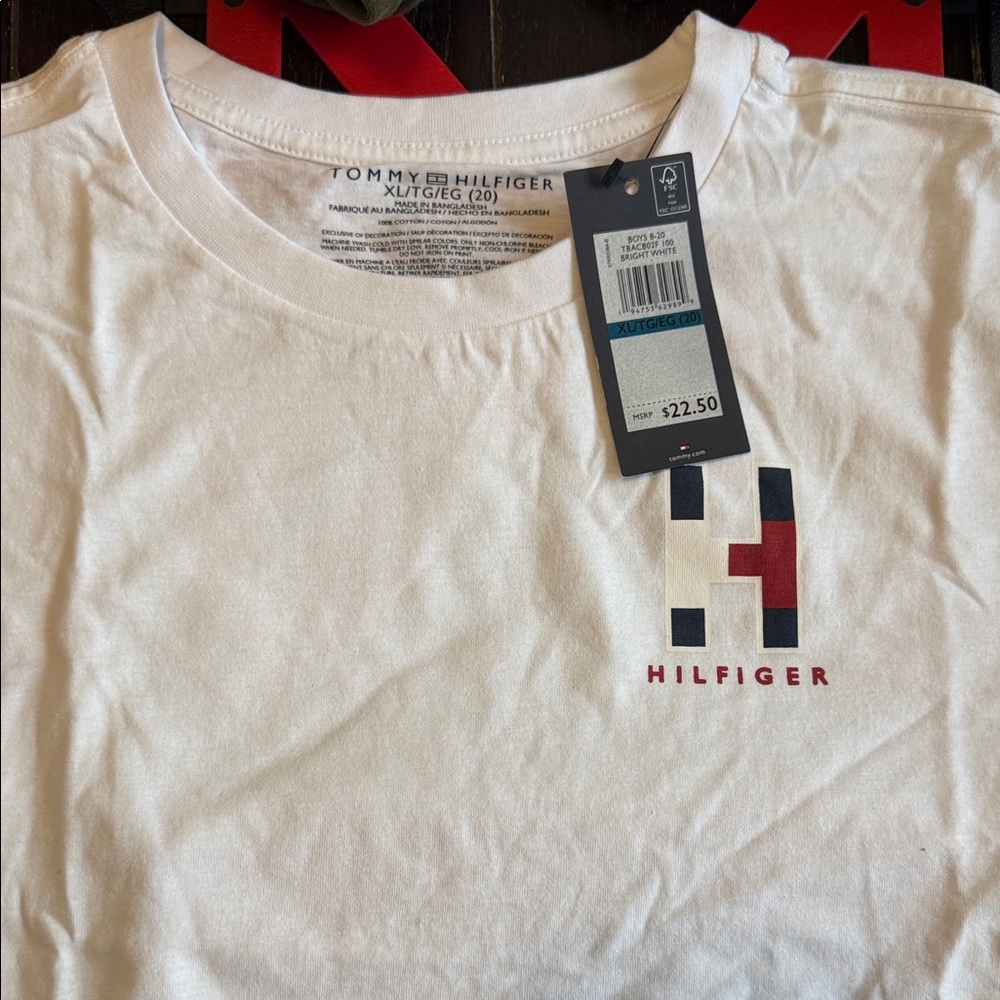 Tommy Hilfiger White Tee with Red and Blue Logo